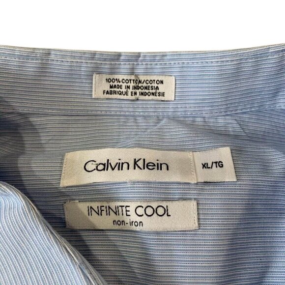 Calvin Klein Infinite Cool Button Down Shirt Men’s Size XL Blue Striped Cotton - Picture 2 of 4